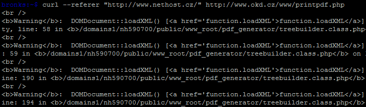 Full Path Disclosure na okd.cz